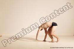 Underwear Gymnastic poses Man White Slim Bald Brown Dancing Dynamic poses Academic